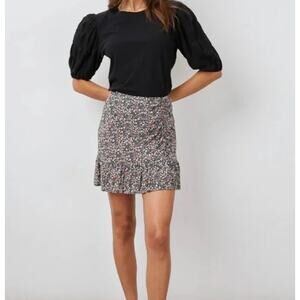 NWT Rails Lara Floral Ruffle Hem Mini Skirt Black Vintage Large Cottage Romantic